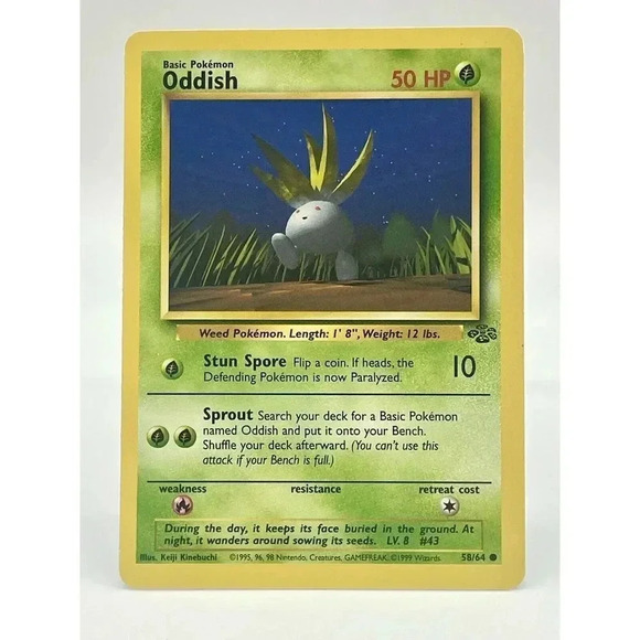 Pokemon Oddish 58/64 Jungle Set Common Vintage 1999 Non Holo WOTC‎ LP - Picture 1 of 6